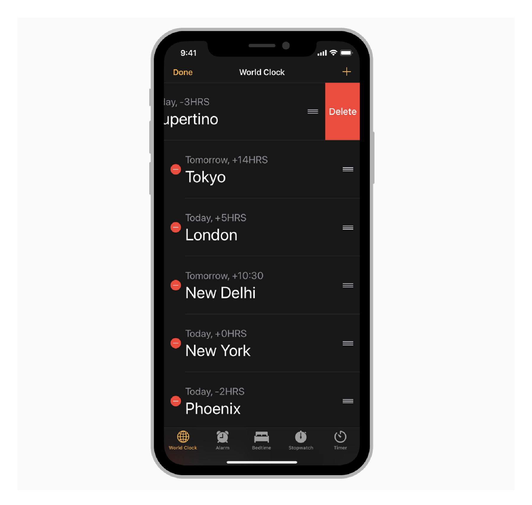 Ein Apple UI welches eine Standard Geste (nach links Wischen zum entfernen) zeigt.